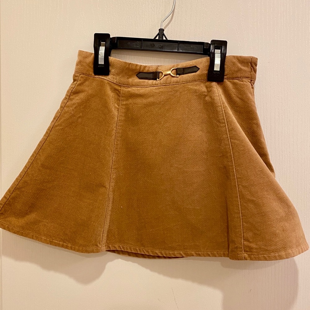Tan velvety soft skirt with belt design